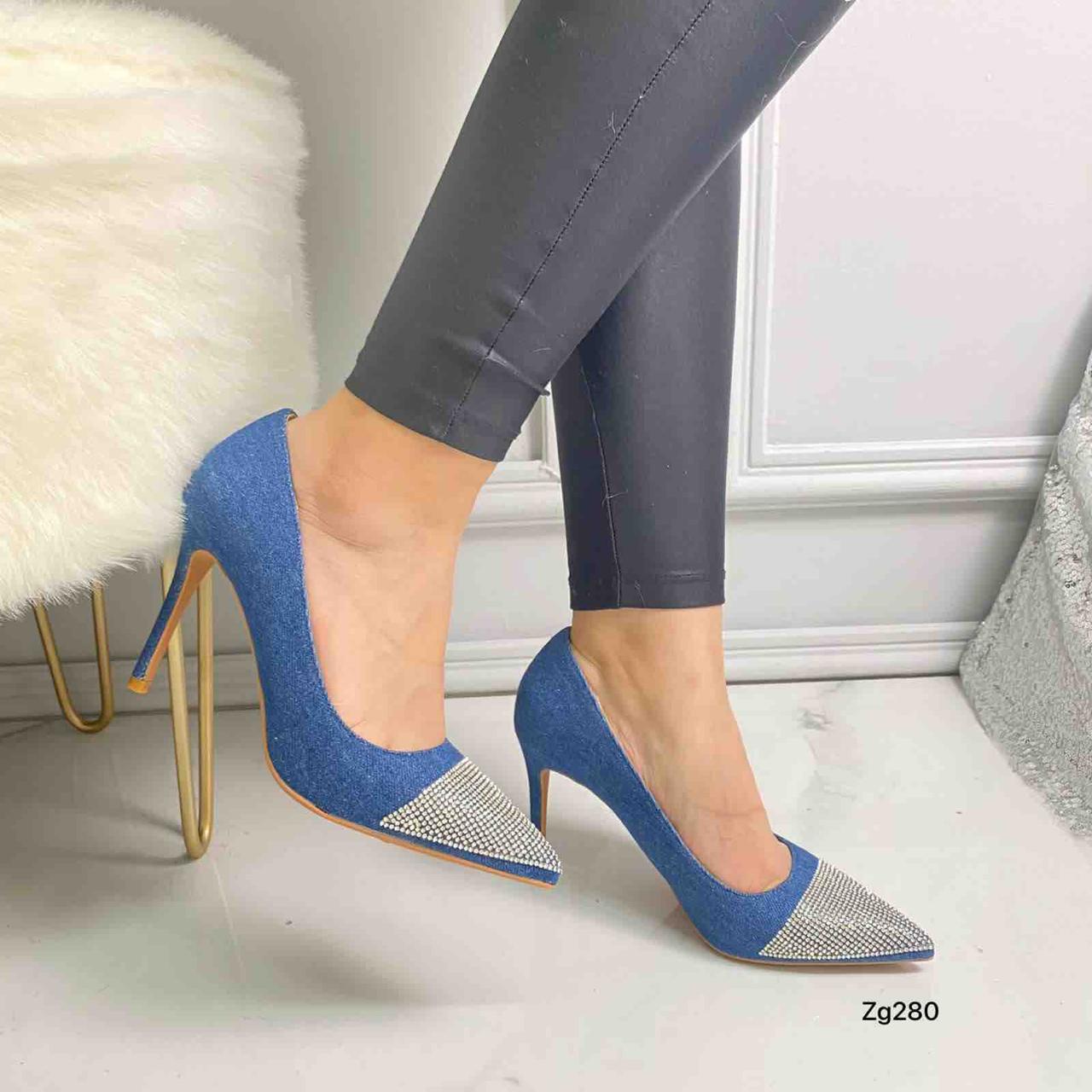 Stiletto denim apliques plateado brillantes tacon 10cm MS19084 C-29